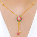 Sparkling CZ Petals Hanging 22k Gold Necklace