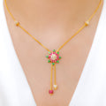 Sparkling CZ Petals Hanging 22k Gold Necklace