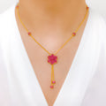 Upscale Pink CZ Floral Drop Necklace