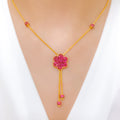 Upscale Pink CZ Floral Drop Necklace