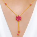 Upscale Pink CZ Floral Drop Necklace