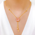 Dressy Floral Hanging CZ 22k Gold Necklace