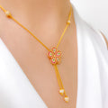 Dressy Floral Hanging CZ 22k Gold Necklace