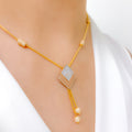 Chic Three-Tone CZ Tassel 22k Gold Necklace