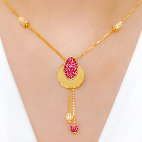 Contemporary Sand Finish CZ 22k Gold Necklace