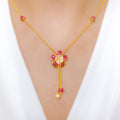 Glamorous Pink + White CZ Flower 22k Gold Necklace