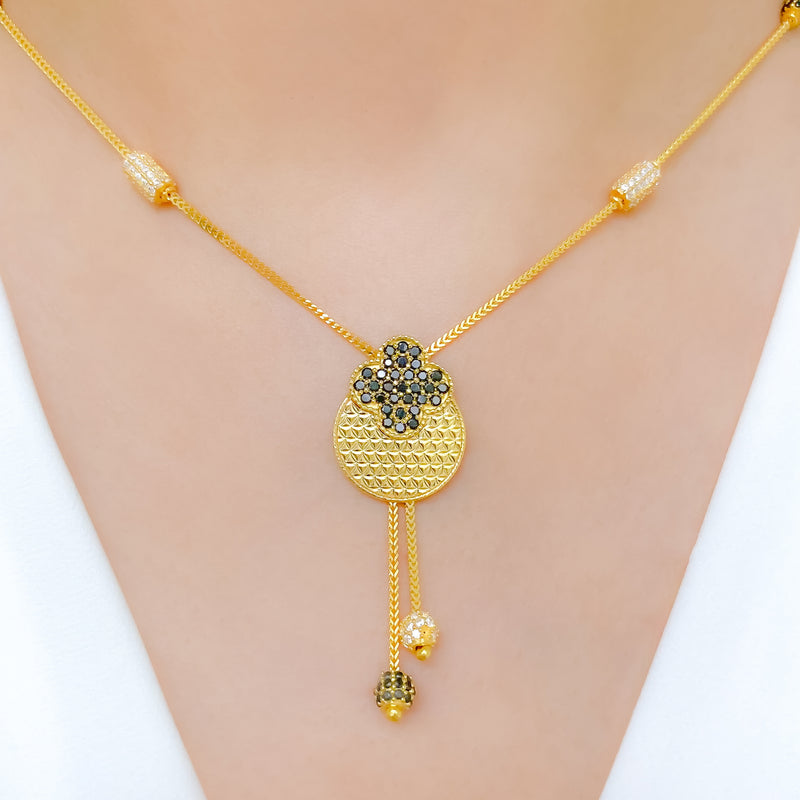 Modern Radiant Blue CZ Clover 22k Gold Necklace