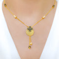 Modern Radiant Blue CZ Clover 22k Gold Necklace