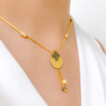 Modern Radiant Blue CZ Clover 22k Gold Necklace