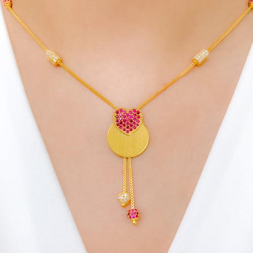 Charming Pink CZ 22k Gold Heart Necklace