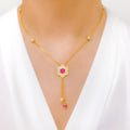 Posh Floral CZ Drop 22k Gold Necklace