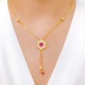 Posh Floral CZ Drop 22k Gold Necklace