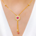 Posh Floral CZ Drop 22k Gold Necklace