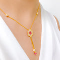 Posh Floral CZ Drop 22k Gold Necklace