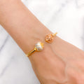 Rose Accented Modern 22k Gold Bangle Bracelet