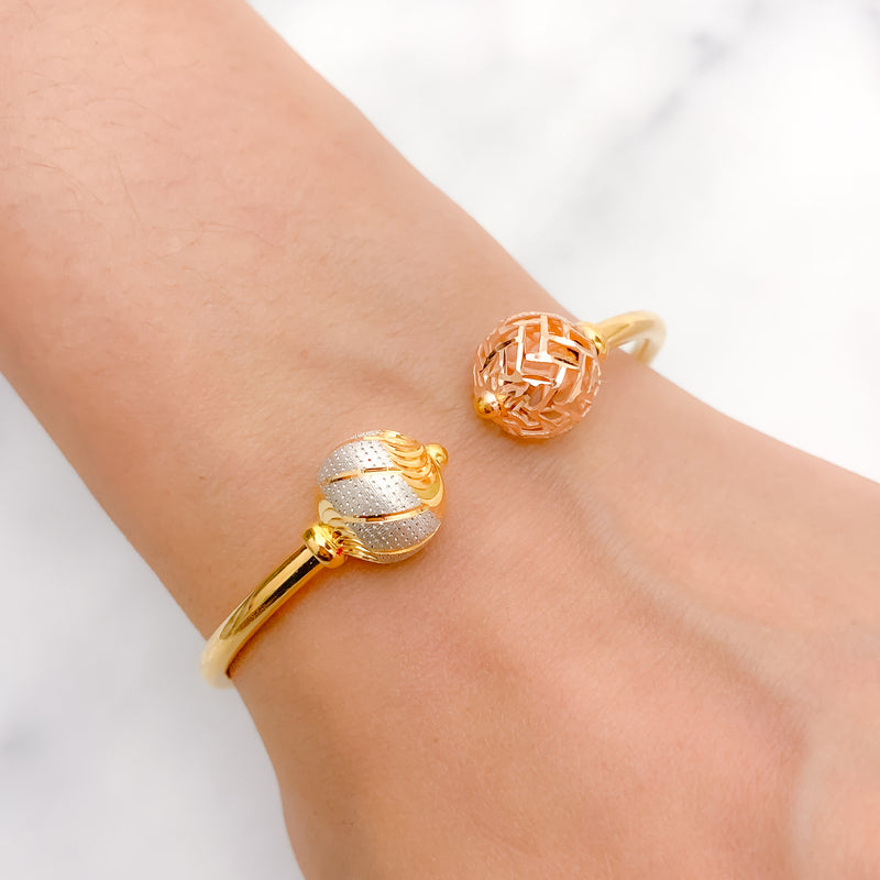 Rose Accented Modern 22k Gold Bangle Bracelet