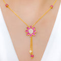 Fancy Pink + White Floral CZ 22k Gold Necklace