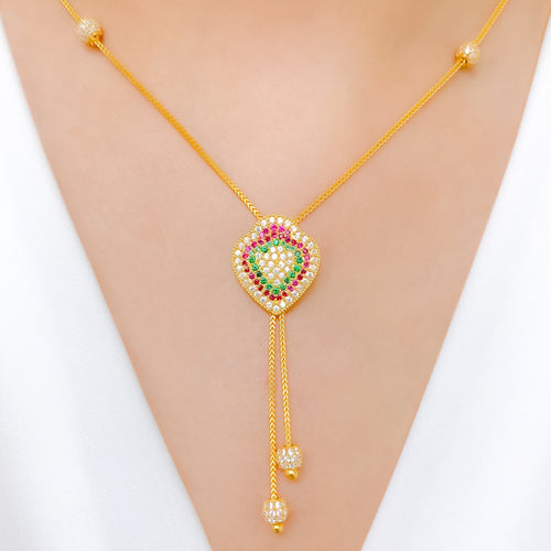 Unique Vibrant Spade CZ 22k Gold Necklace