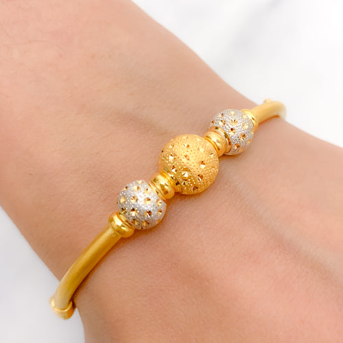 Stylish Two-Tone Orb 22k Gold Bangle Bracelet