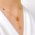 Striking Pink Studded CZ Floral 22k Gold Necklace