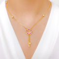 Classy CZ Flower Drop 22k Gold Necklace