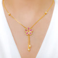 Classy CZ Flower Drop 22k Gold Necklace