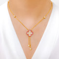 Pink Accented CZ 22k Gold Hanging Necklace