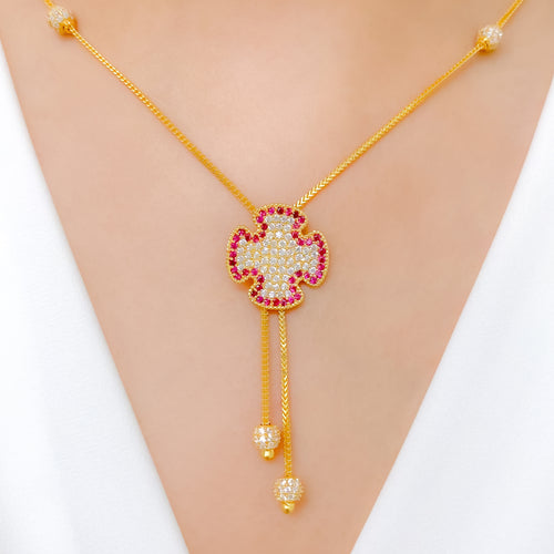 Pink Accented CZ 22k Gold Hanging Necklace