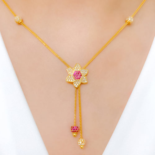 Elegant White Flower CZ 22k Gold Necklace