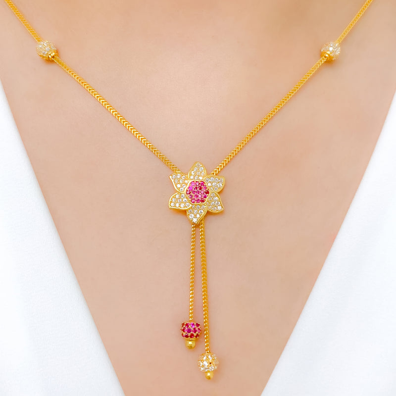 Elegant White Flower CZ 22k Gold Necklace