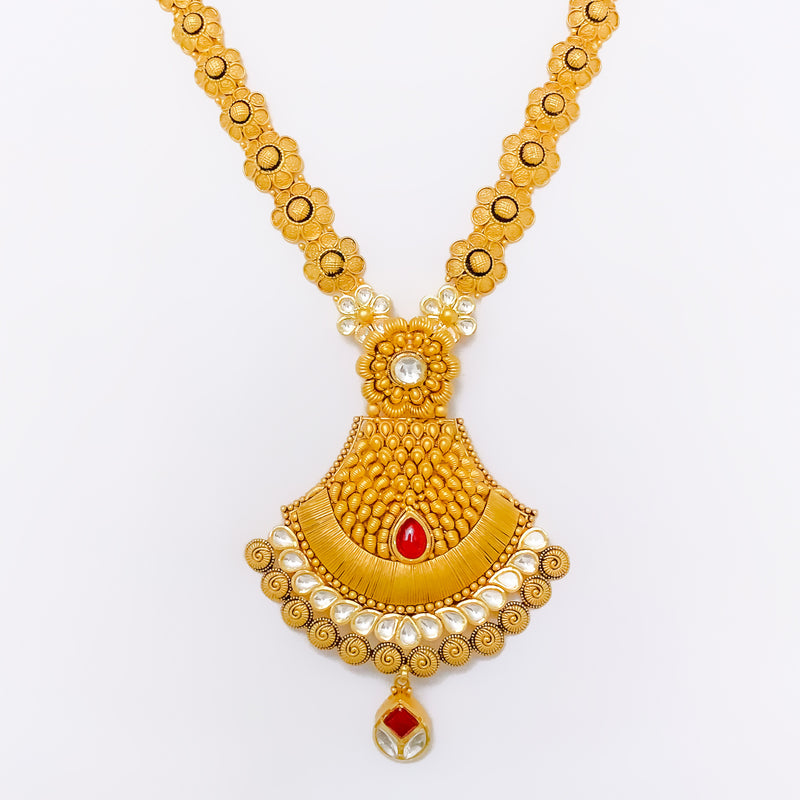 Palatial Floral Long 22k Gold Set