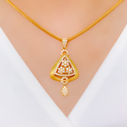 Classy Floral Pyramid 22k Gold Pendant Set