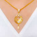 Contemporary Asymmetrical CZ 22k Gold Pendant Set