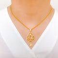 Chic Floral Teardrop 22k Gold Pendant Set