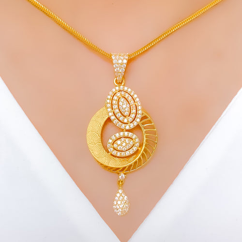 Exclusive Matte CZ Spiral 22k Gold Pendant Set