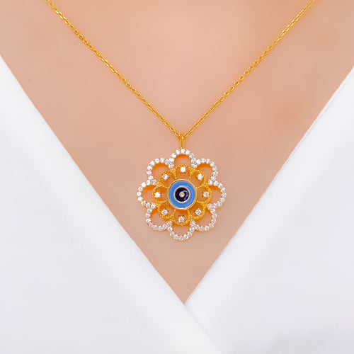 Vibrant Open Flower 22k Gold Necklace