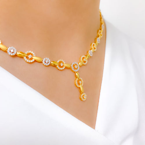 Chic Alternating Matte Finish CZ 22k Gold Set