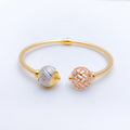 Rose Accented Modern 22k Gold Bangle Bracelet