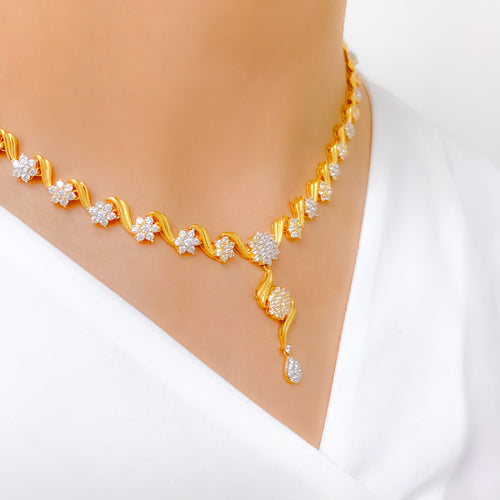 Contemporary Floral Cluster 22k Gold CZ Set