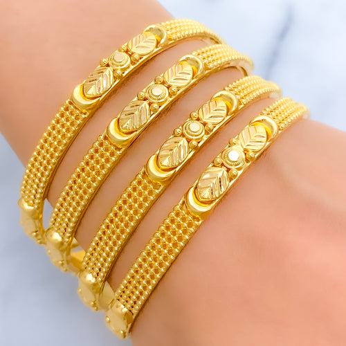 Detailed Beaded 22k Gold Leaf Bangles