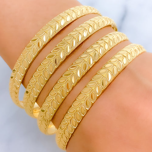 Reflective Shimmering Leaf 22k Gold Bangles