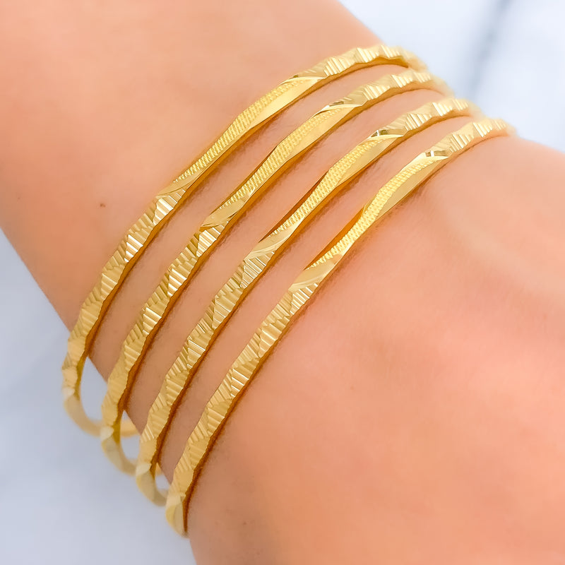 Dainty Evergreen Machine 22k Gold Cut Bangles