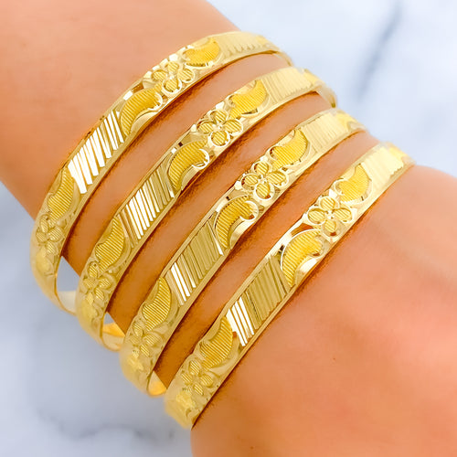 Bright Flower Accented 22k Gold Bangles