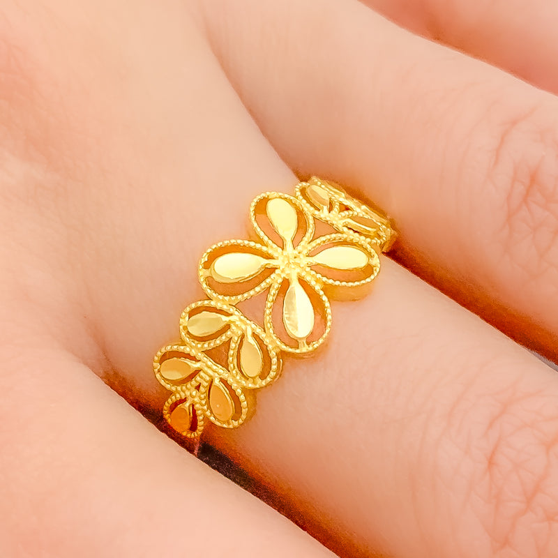 Ethereal Tapered 22k Gold Flower Ring