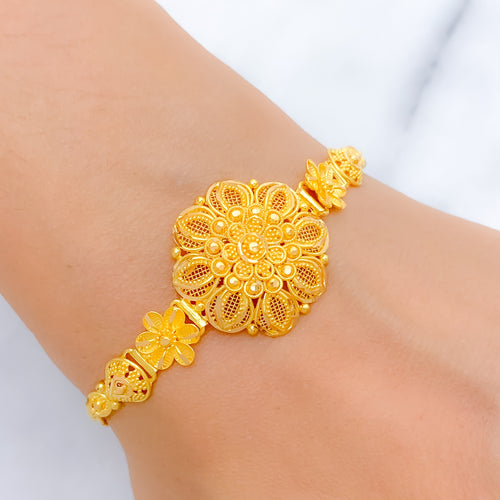 Posh Netted Floral 22k Gold Bracelet