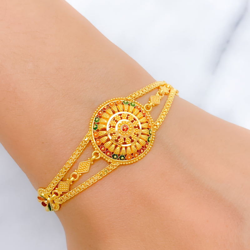 Simple Floral Meenakari 22k Gold Bracelet