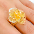 Graceful Oval Floral 22k Gold Mesh Ring