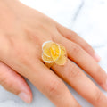 Graceful Oval Floral 22k Gold Mesh Ring