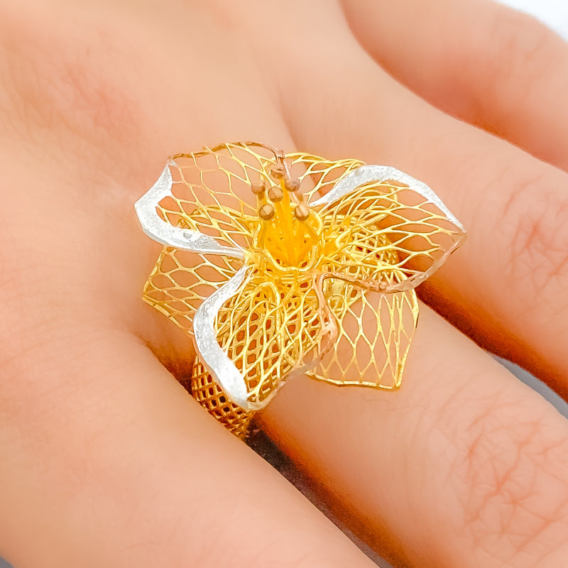 Delicate Lightweight 22k Gold Lily Ring