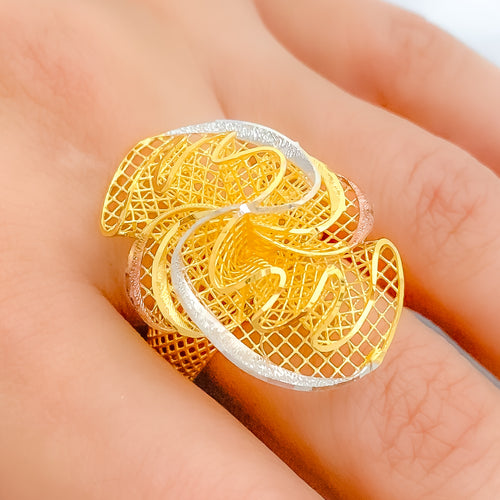 Fashionable Unique Three-Tone 22k Gold Ring